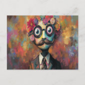 Whimsical Humanoid met grote ogen en bloemenhaar Briefkaart (Voorkant)