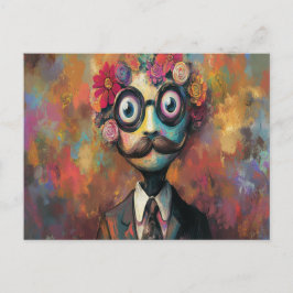 Whimsical Humanoid met grote ogen en bloemenhaar Briefkaart