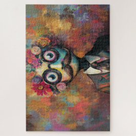 Whimsical Humanoid met grote ogen en bloemenhaar Legpuzzel