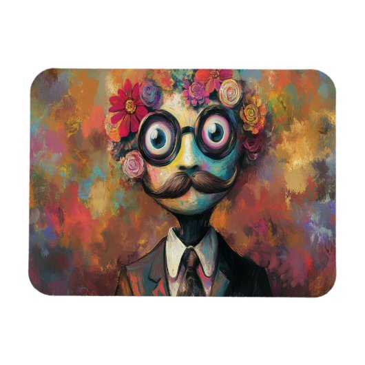 Whimsical Humanoid met grote ogen en bloemenhaar Magneet (Horizontaal)