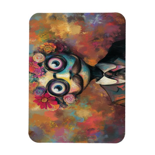 Whimsical Humanoid met grote ogen en bloemenhaar Magneet (Verticaal)