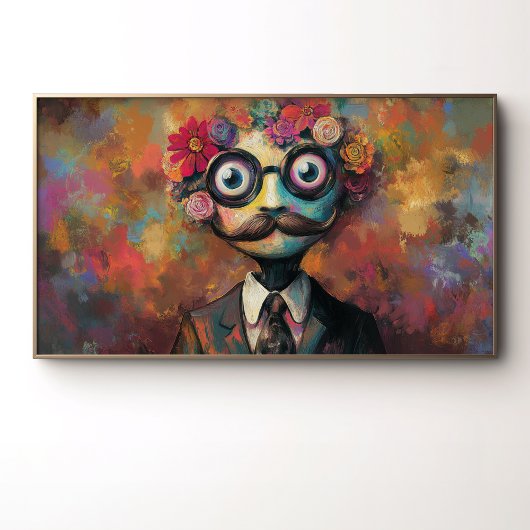 Whimsical Humanoid met grote ogen en bloemenhaar Poster