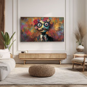 Whimsical Humanoid met grote ogen en bloemenhaar Poster