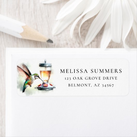 Whimsical Hummingbird Feeder Retouradres Label (Insitu)