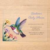 Whimsical Hummingbird Floral Baby Shower Acryl Uitnodigingen (Voorkant)