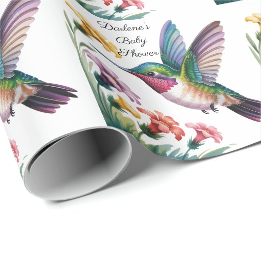 Whimsical Hummingbird Floral Baby Shower Cadeaupapier (Rol Hoek)