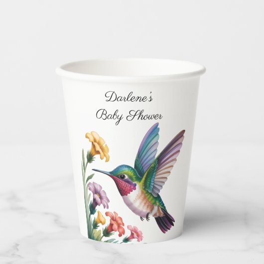 Whimsical Hummingbird Floral Baby Shower Papieren Bekers (Voorkant)