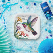 Whimsical Hummingbird Floral Baby Shower Papieren Bordje (Feest)