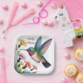 Whimsical Hummingbird Floral Baby Shower Papieren Bordje (Feest)