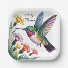Whimsical Hummingbird Floral Baby Shower Papieren Bordje