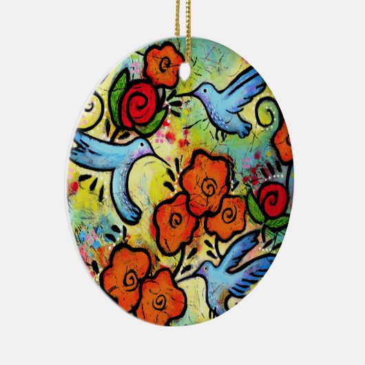 Whimsical Hummingbird Garden Kleurrijke vogel Keramisch Ornament (Rechts)