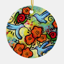 Whimsical Hummingbird Garden Kleurrijke vogel Keramisch Ornament