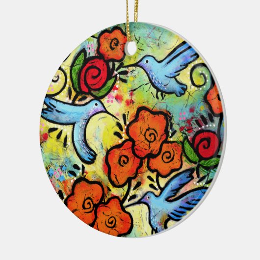Whimsical Hummingbird Garden Kleurrijke vogel Keramisch Ornament (Links)