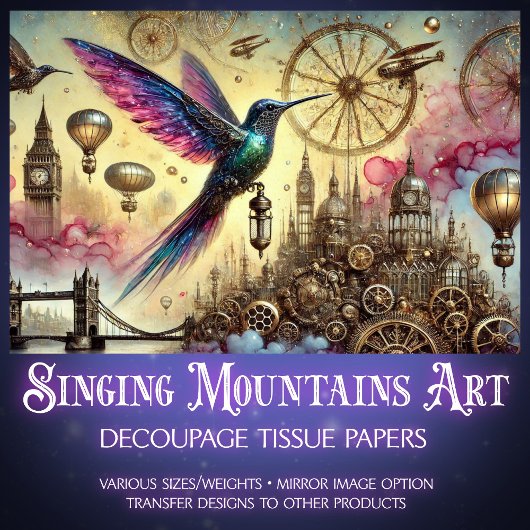 Whimsical Hummingbird Steampunk Flight Decoupage Tissuepapier