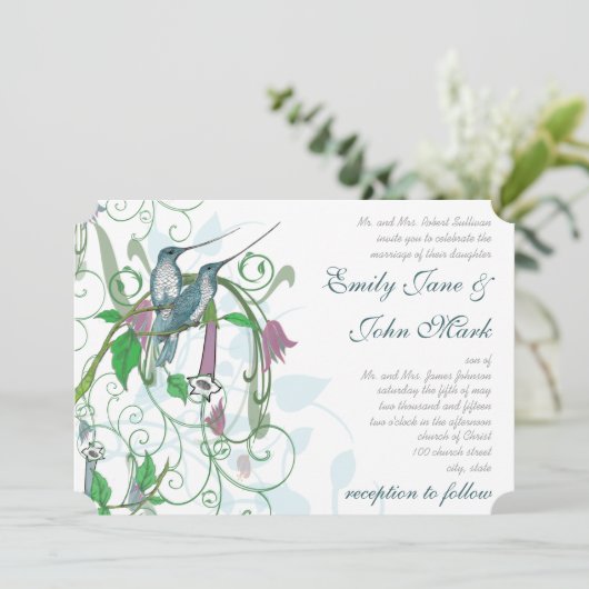 Whimsical Hummingbird Wedding Invitation #2 Kaart (Staand voorkant)