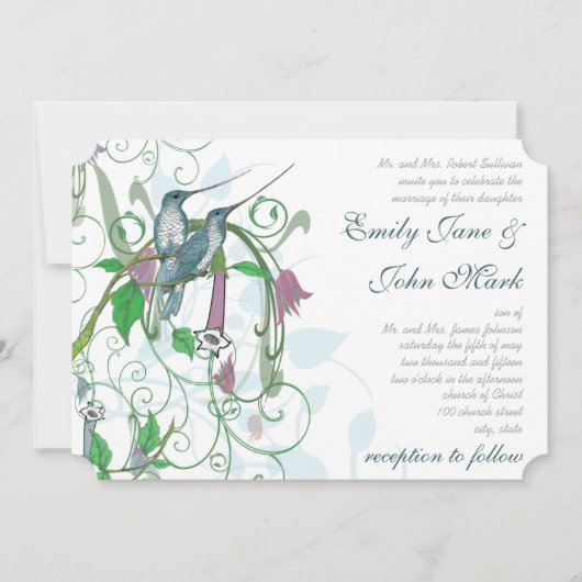 Whimsical Hummingbird Wedding Invitation #2 Kaart (Voorkant)