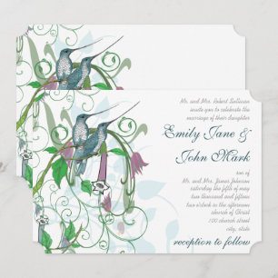 Whimsical Hummingbird Wedding Invitation #2 Kaart