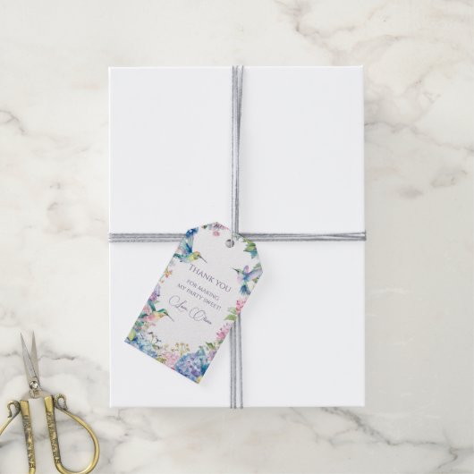 Whimsical Hummingbirds with Hydrangeas Cadeaulabel (Met Touw)