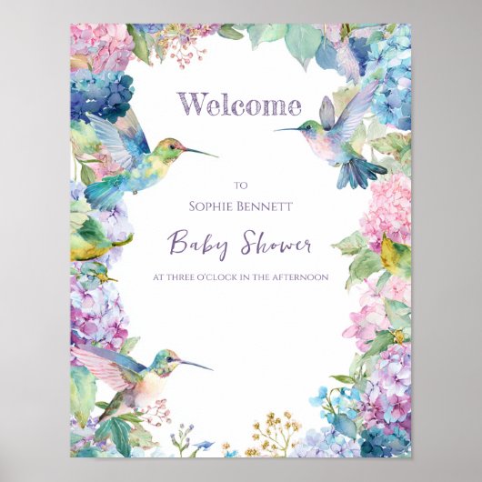 Whimsical Hummingbirds with Hydrangeas Welcome Poster (Voorkant)