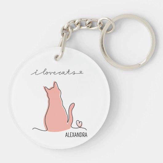 Whimsical I Love Cats Silhouette Custom Name Sleutelhanger (Achterkant)