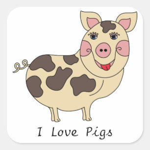 Whimsical I Love Pigs Vierkante Sticker