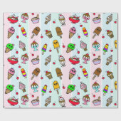 Whimsical Ice Cream and Cherries Birthday Cadeaupapier (Vlak)