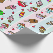 Whimsical Ice Cream and Cherries Birthday Cadeaupapier (Hoek)