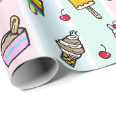 Whimsical Ice Cream and Cherries Birthday Cadeaupapier (Rol Hoek)