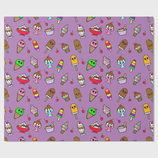 Whimsical Ice Cream and Cherries Birthday Cadeaupapier (Vlak)