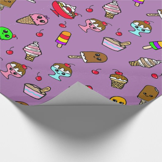 Whimsical Ice Cream and Cherries Birthday Cadeaupapier (Hoek)