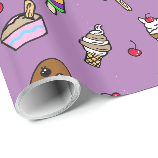 Whimsical Ice Cream and Cherries Birthday Cadeaupapier (Rol Hoek)