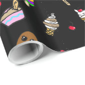 Whimsical Ice Cream and Cherries Birthday Cadeaupapier (Rol Hoek)