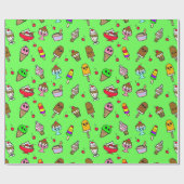 Whimsical Ice Cream and Cherries Birthday Cadeaupapier (Vlak)