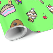 Whimsical Ice Cream and Cherries Birthday Cadeaupapier (Rol Hoek)