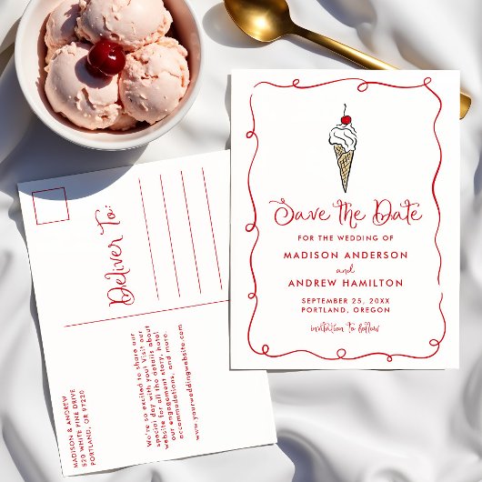 Whimsical Ice Cream Cone Wedding Save the Date Aankondigingskaart