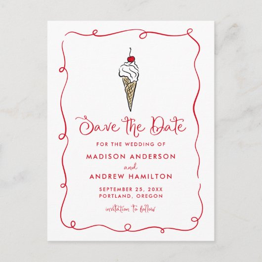 Whimsical Ice Cream Cone Wedding Save the Date Aankondigingskaart (Voorkant)