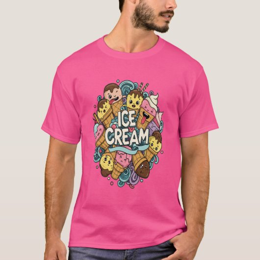 Whimsical Ice Cream Doodle T-shirt (Voorkant)