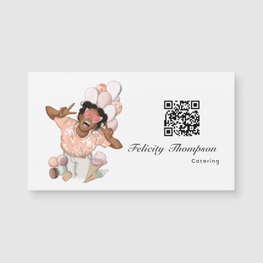 Whimsical Ice Cream Lady Food Catering QR-code (Voorkant)