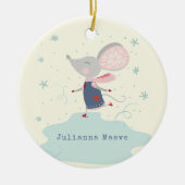 Whimsical Ice Skater Mouse Holiday Name Custom Keramisch Ornament (Voorkant)