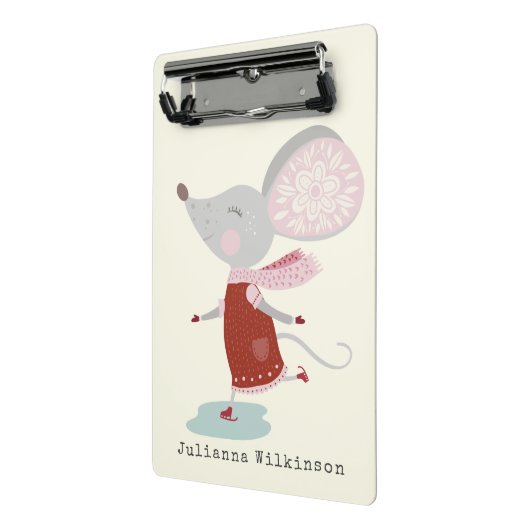 Whimsical Ice Skater Mouse Holiday Name Custom Mini Klembord (Angled2)