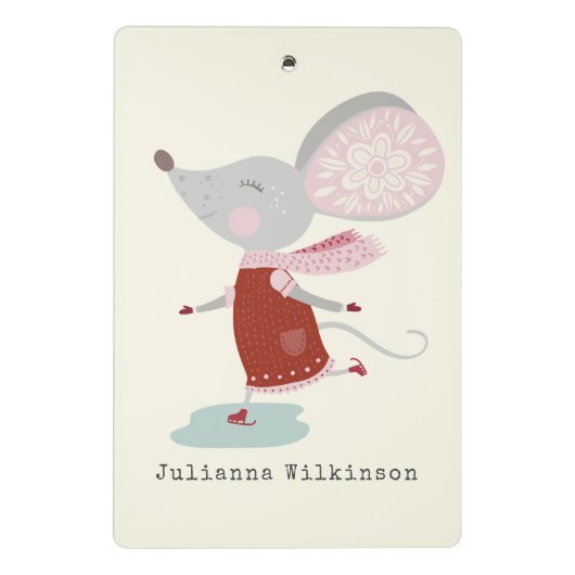 Whimsical Ice Skater Mouse Holiday Name Custom Mini Klembord (Achterkant)