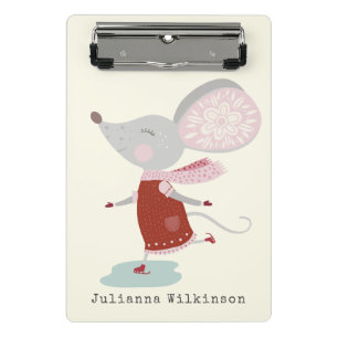Whimsical Ice Skater Mouse Holiday Name Custom Mini Klembord