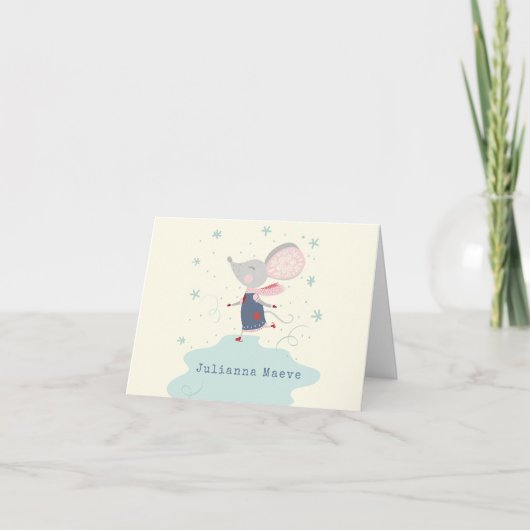Whimsical Ice Skater Mouse Holiday Name Custom Notitiekaartje (Voorkant)