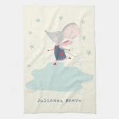Whimsical Ice Skater Mouse Holiday Name Custom Theedoek (Verticaal)