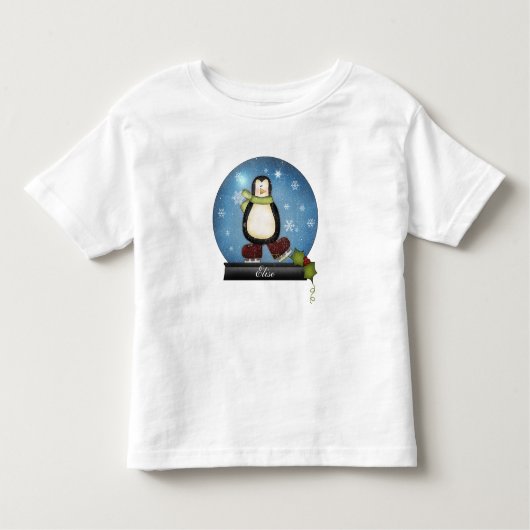 Whimsical Ice Skating Penguin Snowglobe Kinder Shirts (Voorkant)