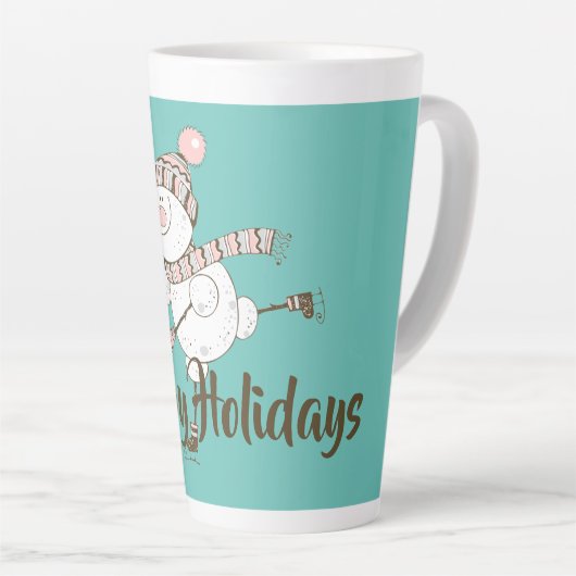 Whimsical Ice Skating Snowman  Latte Mok (Rechterhoek)