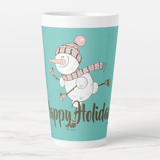 Whimsical Ice Skating Snowman Latte Mok (Voorkant)