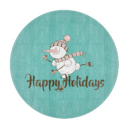 Whimsical Ice Skating Snowman  Snijplank