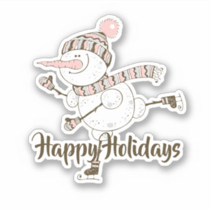 Whimsical Ice Skating Snowmen Car Decal Sticker