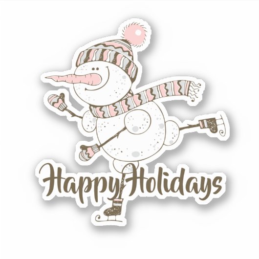 Whimsical Ice Skating Snowmen Car Decal Sticker (Voorkant)